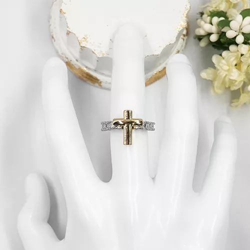 Anillo talla expandible cross bicolor