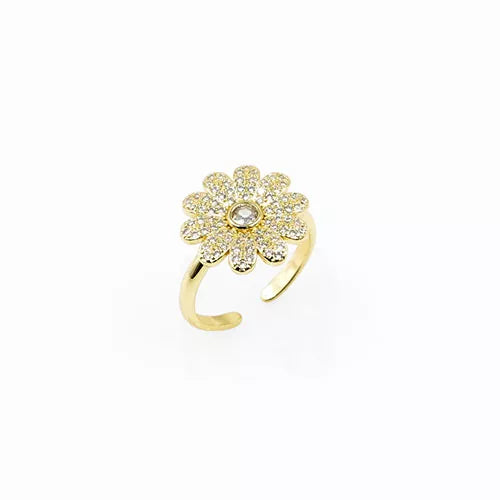 Anillo talla expandible en rodio big zircon flower