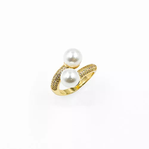Anillo talla expandible en rodio double coiled pearl