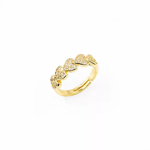 Anillo talla expandible en rodio five hearts in a row