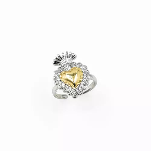Anillo talla expandible en rodio heart and crown bubbles