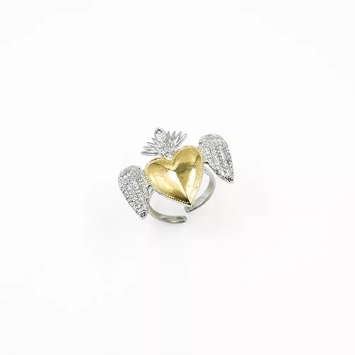 Anillo talla expandible en rodio heart angel wings