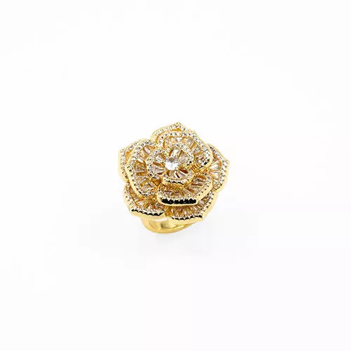 Anillo talla expandible en rodio large rose with zircon petals