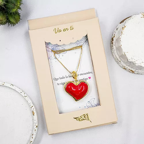 Collar en rodio big red heart