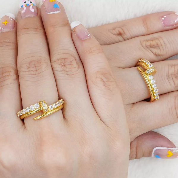 Anillo talla expandible two half lines with zircon