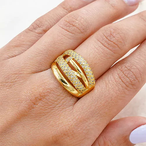 Anillo talla expandible four lines with zircons