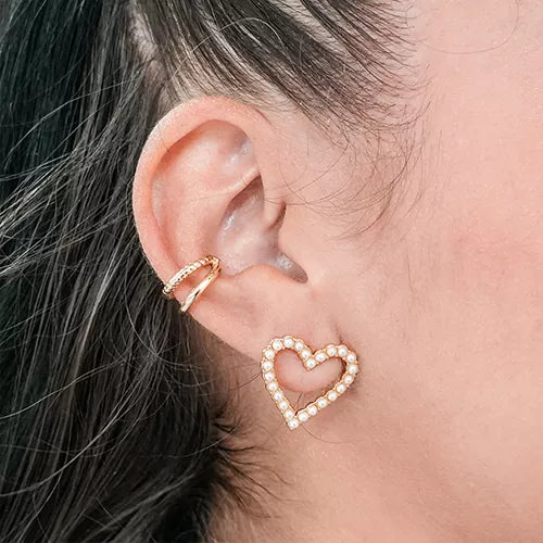 Par de topos empty heart with pearls