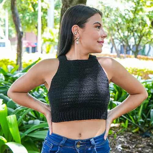 Crop top tejido cuello alto talla única