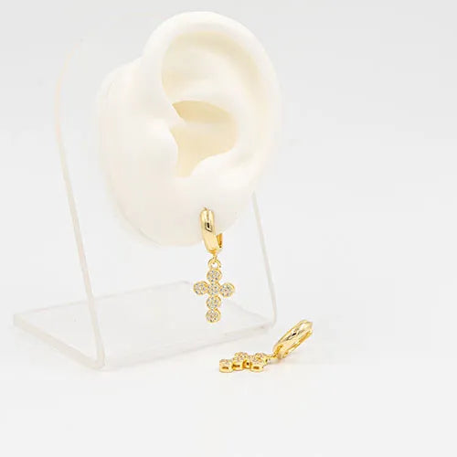 Par de candongas cross of round zircons