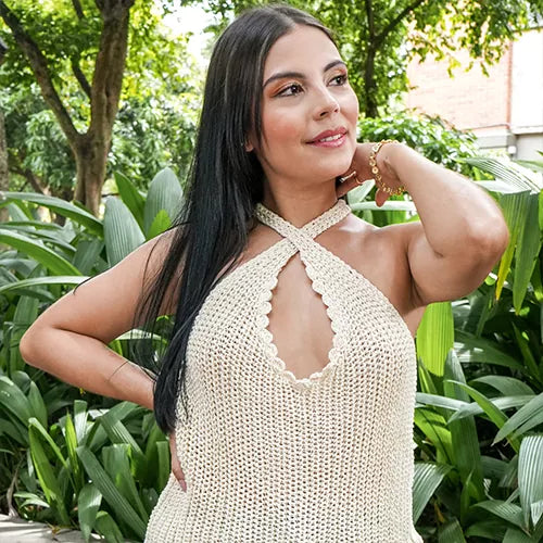 Blusa tejida con tiras cruzadas talla única