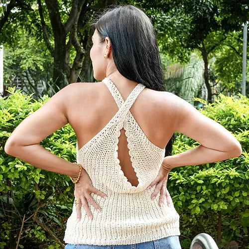 Blusa tejida con tiras cruzadas talla única