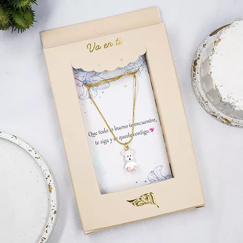 Collar en rodio white teddy bear