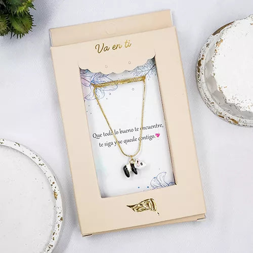 Collar en rodio panda with a bow