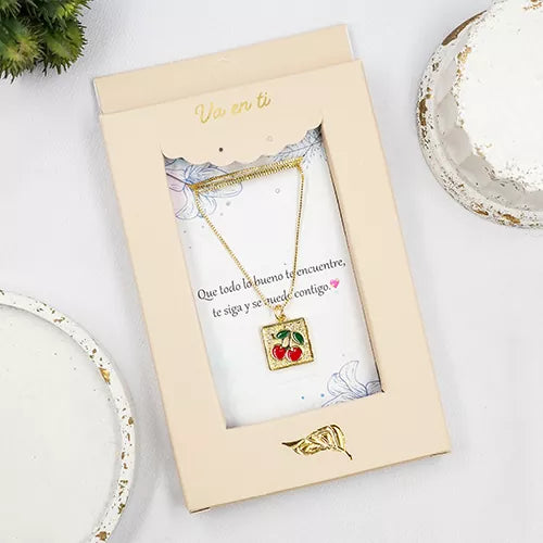 Collar en rodio cherry painting
