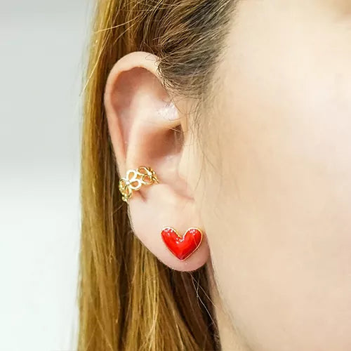 Par de topos en rodio heart with gold border