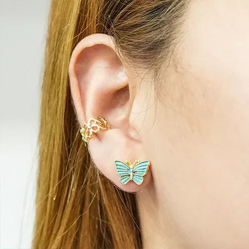 Par de topos en rodio colorful butterflies