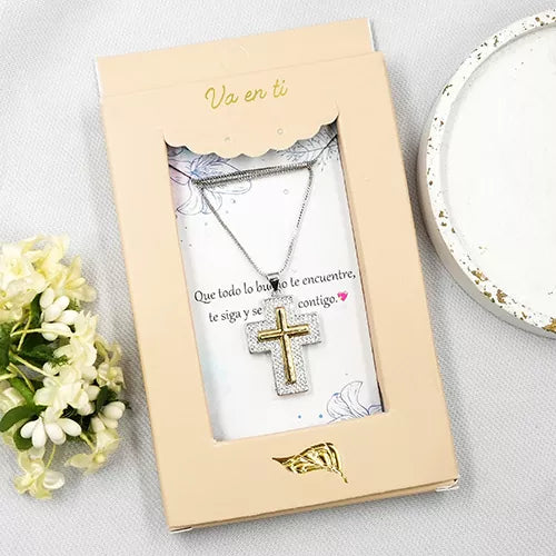 Collar en rodio double cross