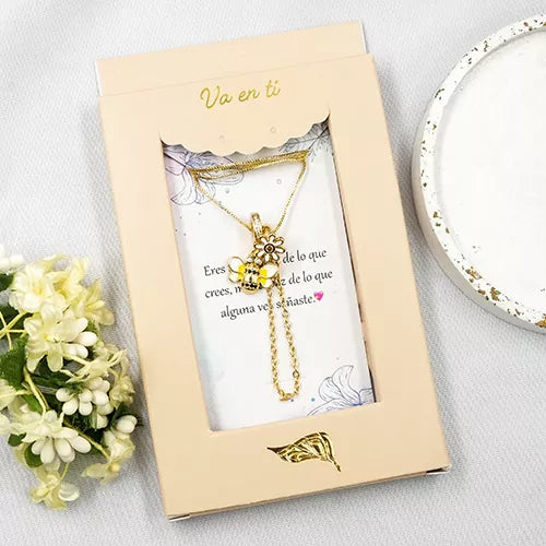 Collar en rodio flower bee with pendant
