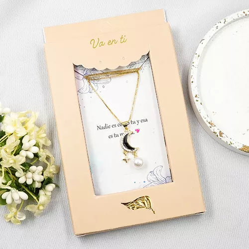 Collar en rodio moon with hanging pearl
