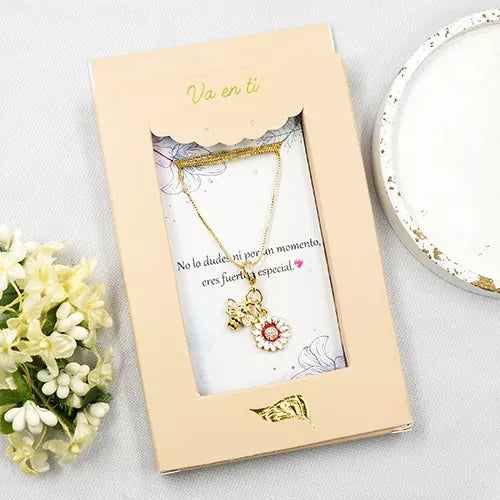 Collar en rodio bee and flower