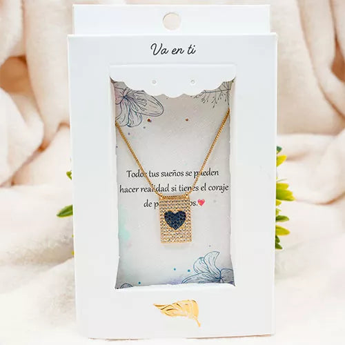 Collar heart plaque en rodio