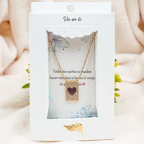Collar heart plaque en rodio