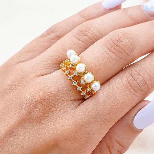 Anillo talla expandible raised pearls