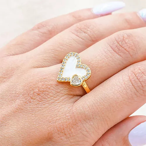 Anillo talla expandible mother-of-pearl center heart