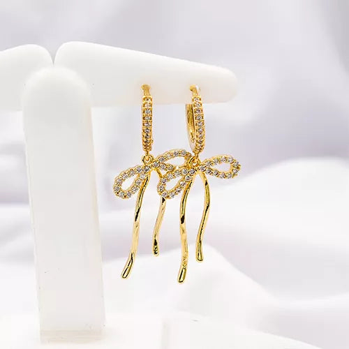 Par de candongas zircon pendant bow
