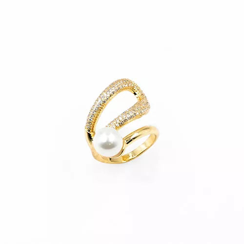 Anillo talla expandible en rodio zircon crosses and a pearl