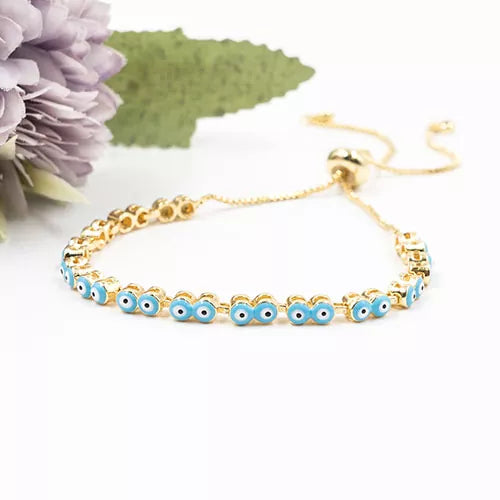 Pulsera en rodio with tuttis Turkish eyes