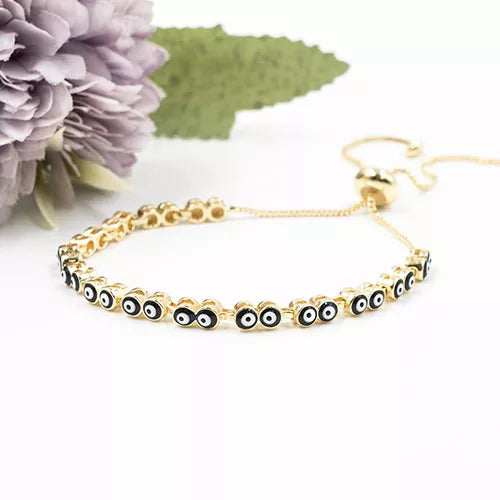 Pulsera en rodio with tuttis Turkish eyes