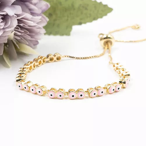 Pulsera en rodio with tuttis Turkish eyes