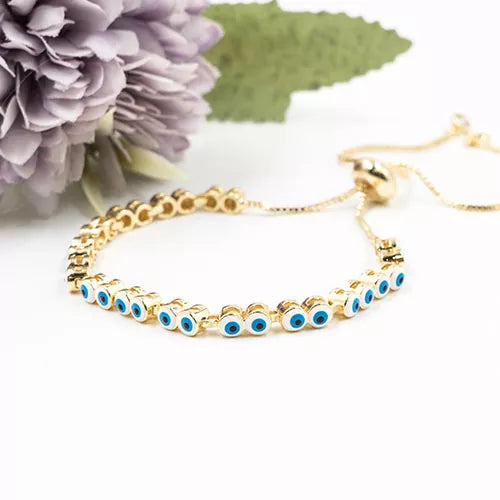 Pulsera en rodio with tuttis Turkish eyes