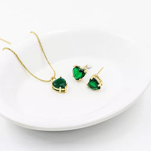 Set en rodio Collar + topos heart crystal