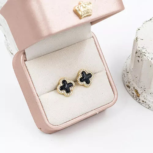 Par de topos en rodio inflated clover surrounded by zircons