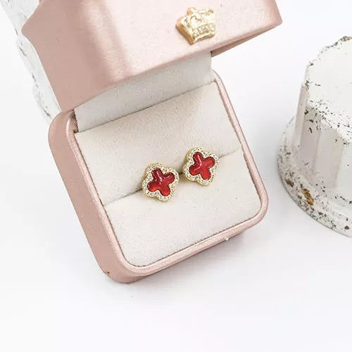Par de topos en rodio inflated clover surrounded by zircons