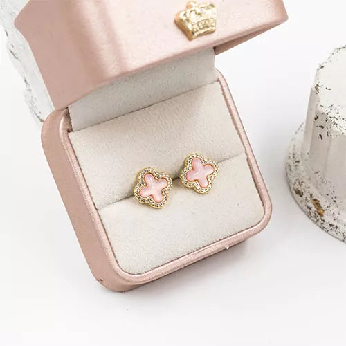 Par de topos en rodio inflated clover surrounded by zircons