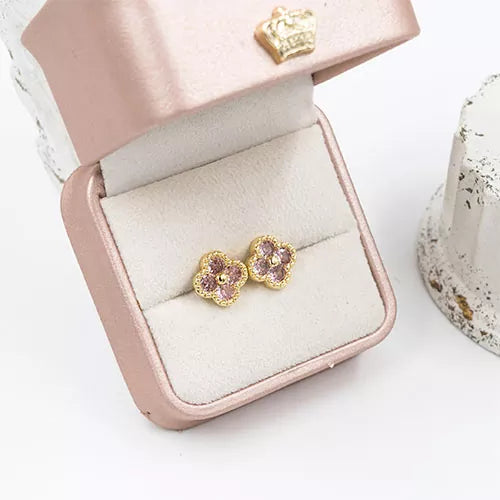 Par de topos en rodio crystal clover with zircons