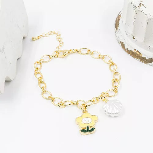 Pulsera en rodio flower and shell