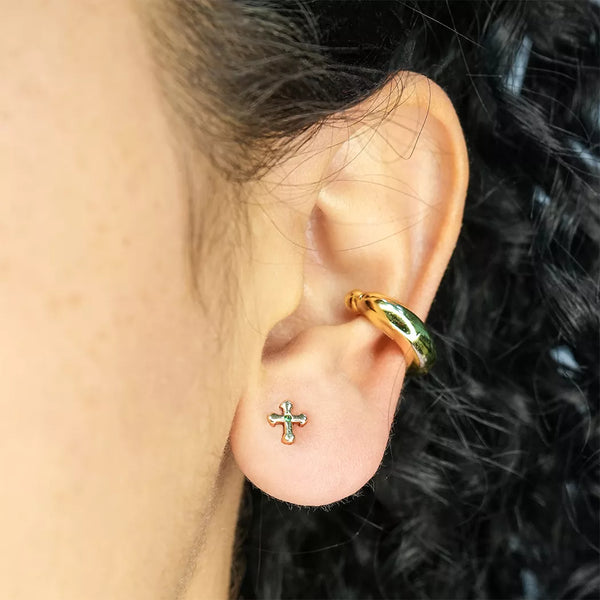 Par de topos mini cruz con zircón