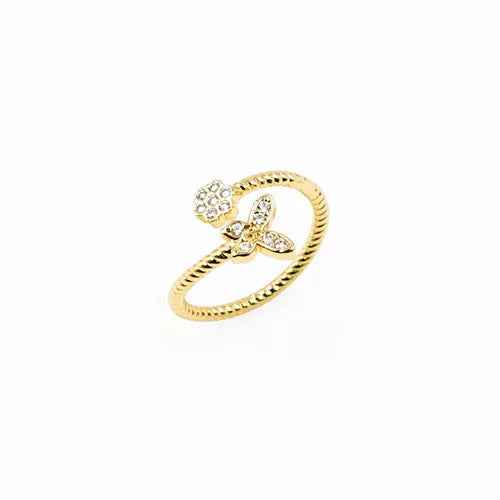 Anillo talla expandible en rodio butterfly and small flower