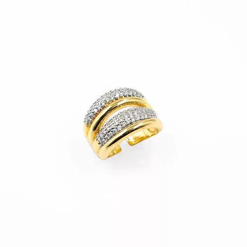 Anillo talla expandible en rodio double inflated line with silver zircons