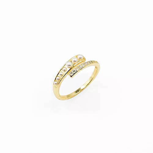 Anillo talla expandible en rodio double twist at the end with pearls