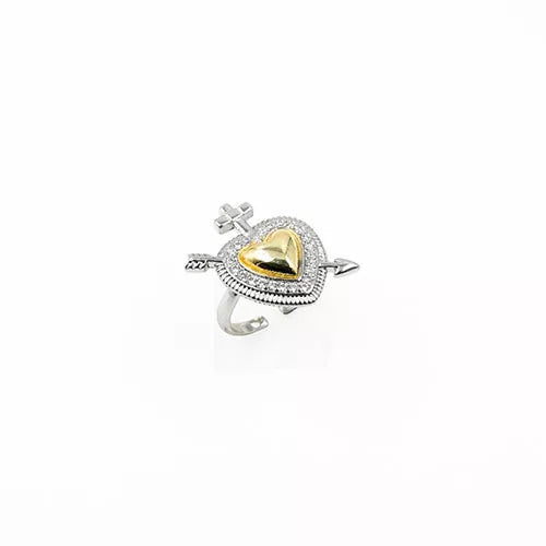Anillo talla expandible en rodio heart crossed with love