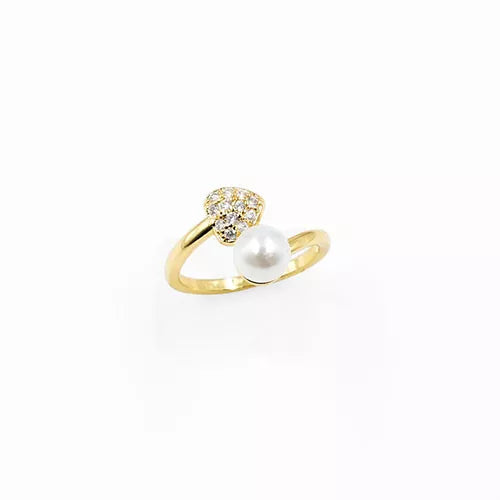 Anillo talla expandible en rodio heart in front of a pearl