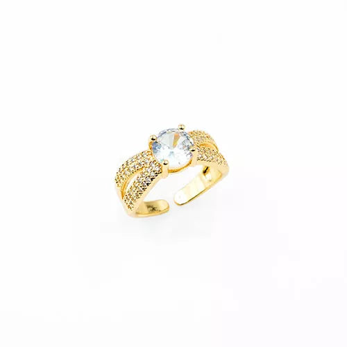 Anillo talla expandible en rodio ring with large zircon stone