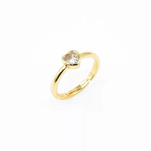 Anillo talla expandible en rodio single white glass heart