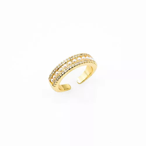 Anillo talla expandible en rodio small pearl line