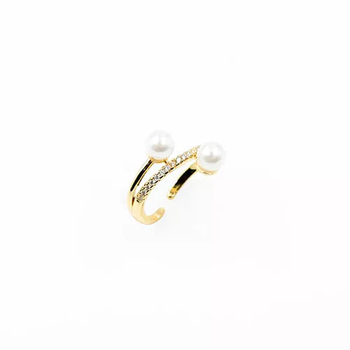 Anillo talla expandible en rodio triple twist with two pearls